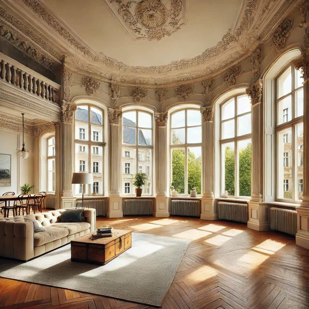 Elegante Altbausanierung in Berliner Wohnung Renovierte Berliner Altbauwohnung mit hohen Decken und restauriertem Holzfußboden